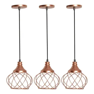 Lustre Industrial Pendente Aramado Esfera - Cabo Preto - Dourado