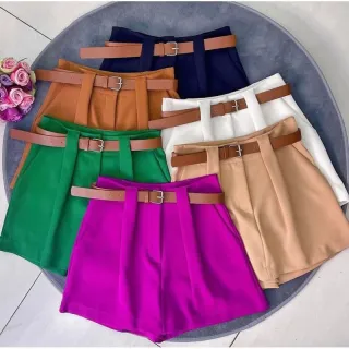 Saia de Alfaiataria com Cinto Curta - Nude