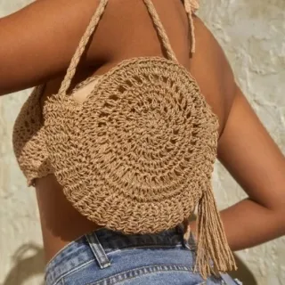 Bolsa Redonda de Palha Mayara com Alça de Ombro - Ref-4239