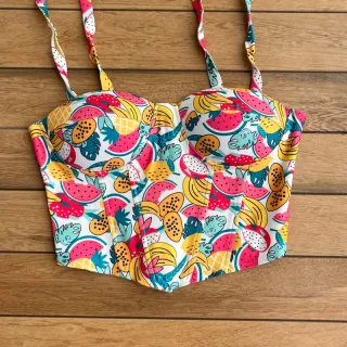 Corset com bojo floral onça amarrar no ombro, colorido e candy colors - 5-bolinha candy