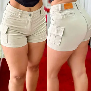 Jeans Feminino Preto Cintura Alta Cargo Modela Bumbum - Raryel - Bege