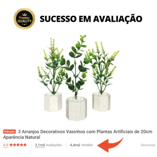 Vasinhos Decorativos com Plantas Artificiais - Aparência Natural 20cm - Único