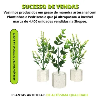 Vasinhos Decorativos com Plantas Artificiais - Aparência Natural 20cm - Único