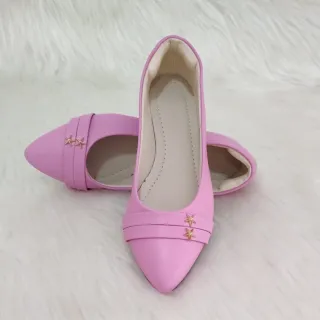 Confortável Sapatilha Casual Feminina Elegante Bico Fino - Do 34 ao 39 - ROSA FOSCO APLIQUE