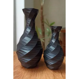 Impressão 3D - Kit com 2 Vasos Decorativos Geométricos - Preto