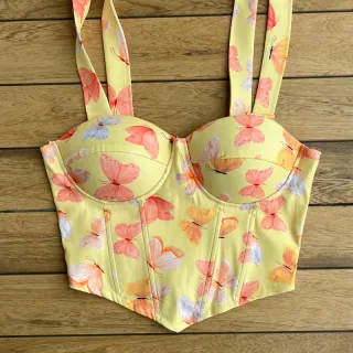 Corset com bojo floral onça amarrar no ombro, colorido e candy colors - 5-bolinha candy