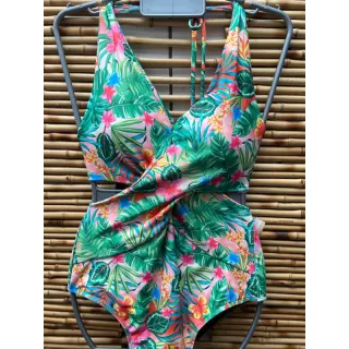 Engana mamãe transpassado maiô - Raryel - Verde /vermelho