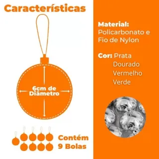 Kit Decoração Natalina Bolas de Natal - 9 Unidades Tamanho Médio 6cm - Verde