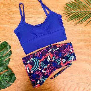 Conjunto Fitness Feminino Estampado - Cropped Top com Bojo e Short de Cordinha Regulagem - Estampa 2