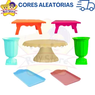 Elegante Kit de Boleira Cake Renda + Mesinhas + Vasos Grego + Bandejas - Vermelho