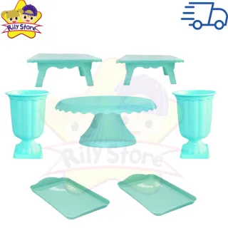 Elegante Kit de Boleira Cake Renda + Mesinhas + Vasos Grego + Bandejas - Vermelho