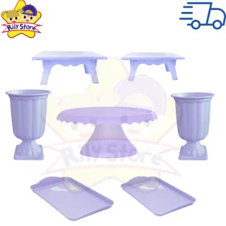 Elegante Kit de Boleira Cake Renda + Mesinhas + Vasos Grego + Bandejas - Vermelho