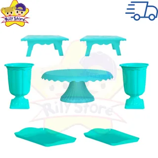 Elegante Kit de Boleira Cake Renda + Mesinhas + Vasos Grego + Bandejas - Vermelho