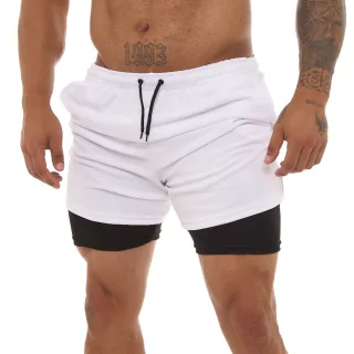 Proteção UV - KIT 2 Shorts Sport Fit Dry Fit Elastano Academia e Treino - 1 Azul 1 Branco