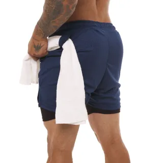 Proteção UV - KIT 2 Shorts Sport Fit Dry Fit Elastano Academia e Treino - 1 Azul 1 Branco