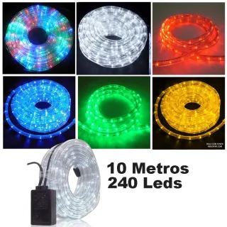 Iluminação Natal Luzes Led Rolo Tubo Mangueira Pisca Pisca 10m 110V - Colorido