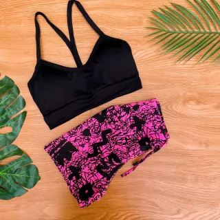 Conjunto Fitness Feminino Estampado - Cropped Top com Bojo e Short de Cordinha Regulagem - Estampa 2