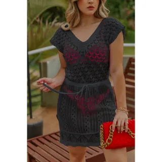 Moda Tricot Verao Fenda Acinturada Praia Curta - Pink