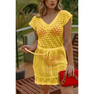 Moda Tricot Verao Fenda Acinturada Praia Curta