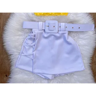 Saia estampada curta em malha suplex com cinto removível - Amarelo