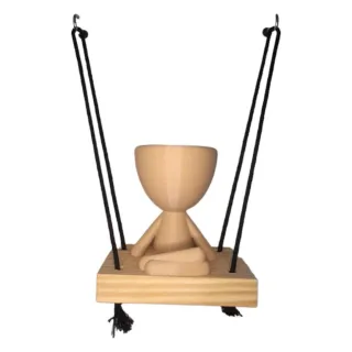 Suculentas e Cactos: Vaso de Parede Mod Sentado Yoga Bob no Balanço - Preto