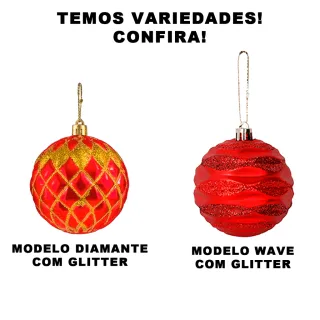 Enfeite Arvore de Natal Bola Grande Vermelha 7cm - Kit com 10 - Kit 10 Diamante Dourado de 7cm
