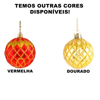 Enfeite Arvore de Natal Bola Grande Vermelha 7cm - Kit com 10 - Kit 10 Diamante Dourado de 7cm