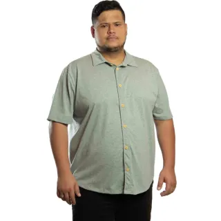 Camisa Manga Curta Botão Malha Eco Plus Size Masculina - Grafite