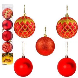 Kit 5 Peças Bola Natal Nº7 Grande Champanhe Vermelho Dourado Enfeite Decoração Arvore de Natal - Wave Vermelho