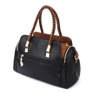 Alça Transversal Bolsa Baú Feminina Média Couro Sintético 3002/3003 - Bege com Caramelo