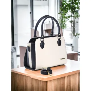 Handbag Santorini com alça transversal - Bolsa Baú - G-BIC-CREME-MARROM