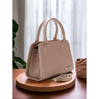 Handbag Santorini com alça transversal - Bolsa Baú - G-BIC-CREME-MARROM