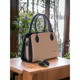 Handbag Santorini com alça transversal - Bolsa Baú - G-BIC-CREME-MARROM