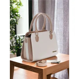 Handbag Santorini com alça transversal - Bolsa Baú - G-BIC-CREME-MARROM