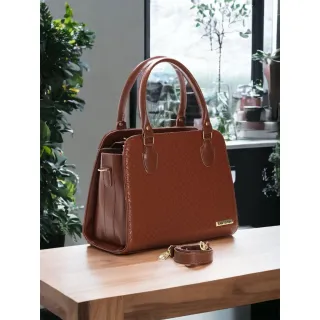 Handbag Santorini com alça transversal - Bolsa Baú - G-BIC-CREME-MARROM