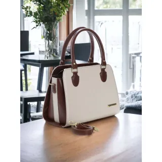 Handbag Santorini com alça transversal - Bolsa Baú - G-BIC-CREME-MARROM