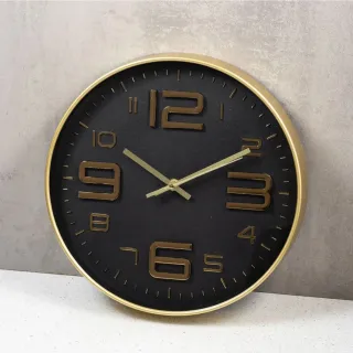 Grande Relógio de Parede Moderno Silencioso Elegante 30 cm - PARIS PRETO/DOURADO