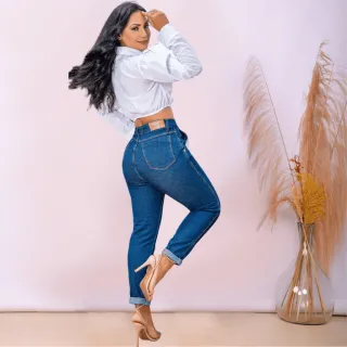 Wide Leg Calça Mom Jeans Feminina Algodão Levanta Bumbum - CALÇA MOM FAMOSINHA