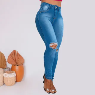 Lançamento Moda: Calça Feminina Jeans Skinny Cós Alto - Levanta Bumbum - Calça skinny jeans claro