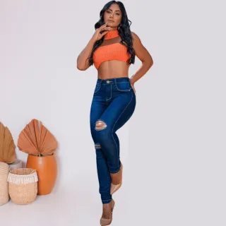 Lançamento Moda: Calça Feminina Jeans Skinny Cós Alto - Levanta Bumbum - Calça skinny jeans claro