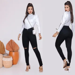 Lançamento Moda: Calça Feminina Jeans Skinny Cós Alto - Levanta Bumbum - Calça skinny jeans claro