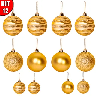 Enfeite Arvore de Natal Bola Grande Vermelha 7cm - Kit com 10 - Kit 10 Diamante Dourado de 7cm