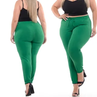 Calça Jogger Plus Size Feminina Cintura Alta em Tecido Duna - Rosa
