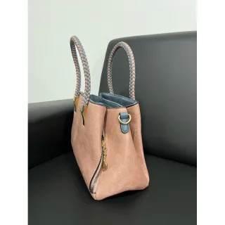 Alça Transversal Bolsa Baú Feminina Média Couro Sintético 3002/3003 - Bege com Caramelo