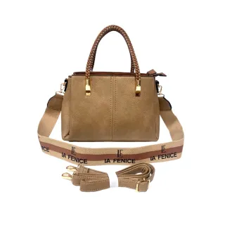 Alça Transversal Bolsa Baú Feminina Média Couro Sintético 3002/3003 - Bege com Caramelo