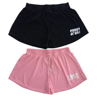 O Mais Confortável Kit Feminino de Verão com 2 Shorts Canelado - Preto / Verde  Florescente