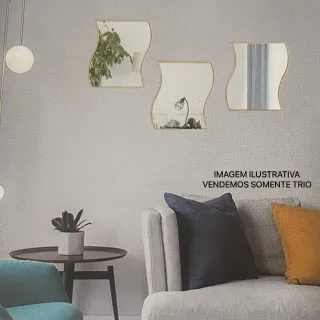 Conjunto de 3 Espelhos Decorativos em Formato Coração, Curva ou Gota