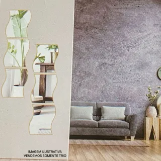 Conjunto de 3 Espelhos Decorativos em Formato Coração, Curva ou Gota - Curva Dourado