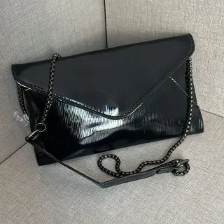 Bolsa de Festa Metalizada Feminina Envelope com Alça de Corrente - tamanho maior prata