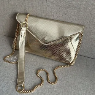 Bolsa de Festa Metalizada Feminina Envelope com Alça de Corrente - tamanho maior prata